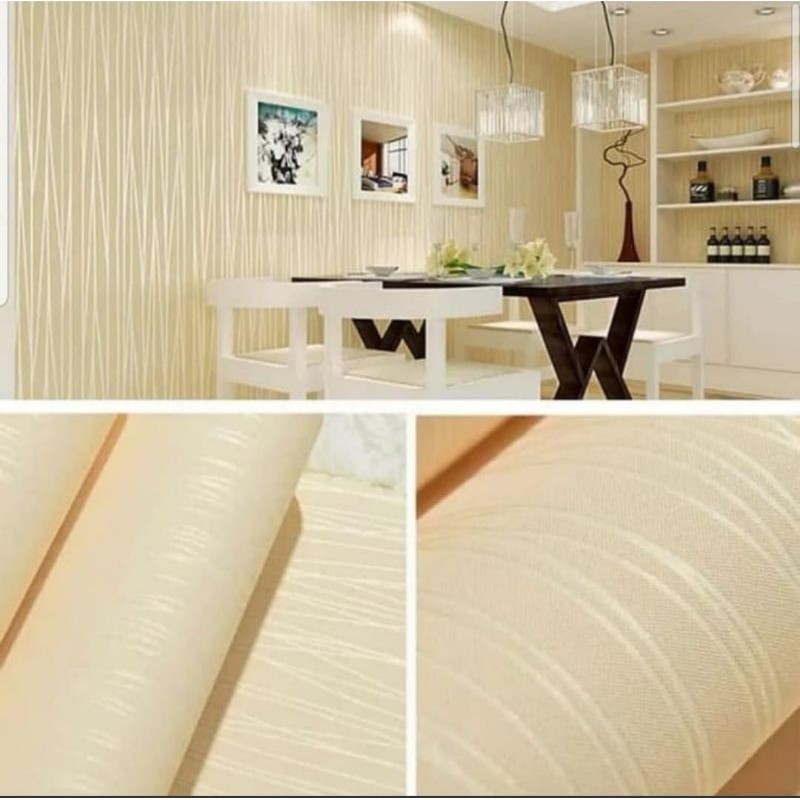 Jual Wallpaper Sticker Dinding Krem Polos Bertekstur Salur Mewah Elegan