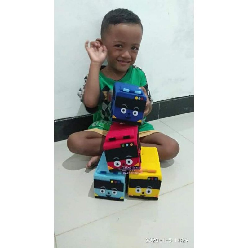 Jual CELENGAN dari kain flanel / celengan LITTLE BUS TAYO FLANEL