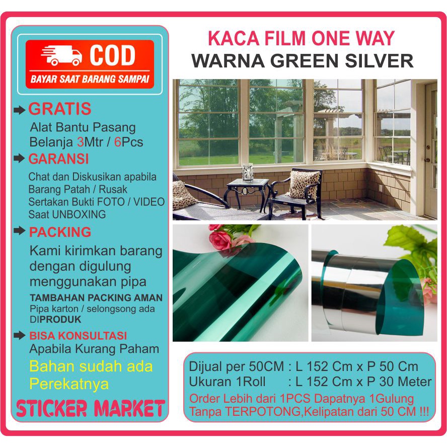 Jual Sticker Stiker Kaca Film Riben Silver Green Hijau Wallpaper