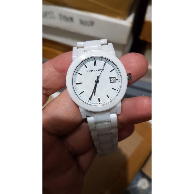 Burberry white ceramic watch clearance