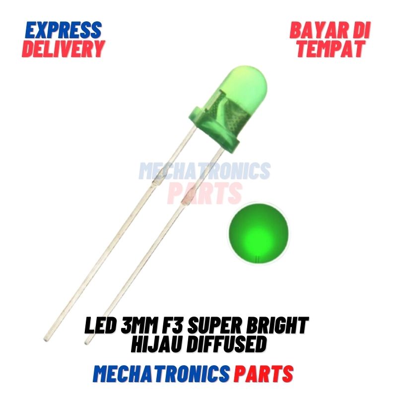 Jual LED 3MM F3 SUPER BRIGHT GREEN HIJAU DIFFUSED | Shopee Indonesia