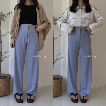 SIVALI Cozie Pants Highwaist Cullote Pants Rib Knit Pants Celana Kulot Wanita Petite Friendly