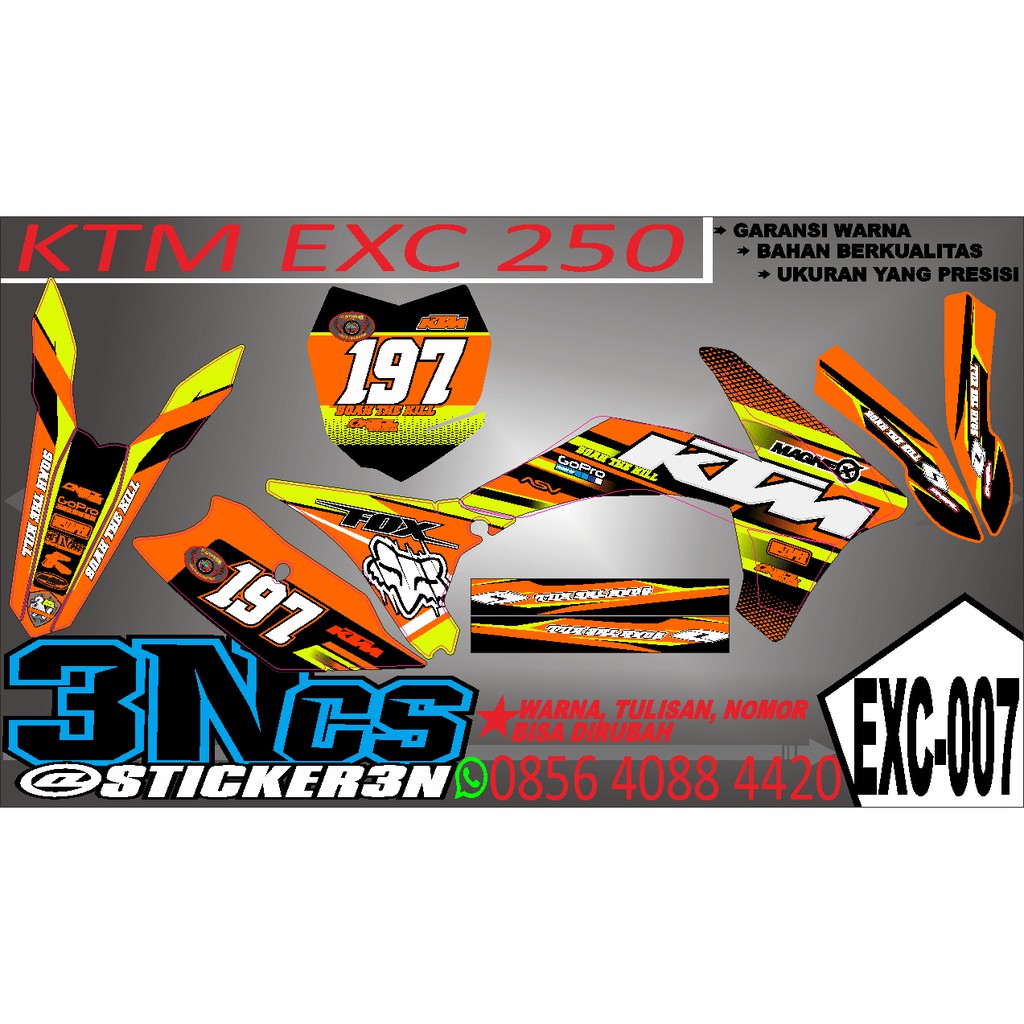 Jual Decal KTM EXC 250 Fullbodi Orange bisa rubah nomor dan nama