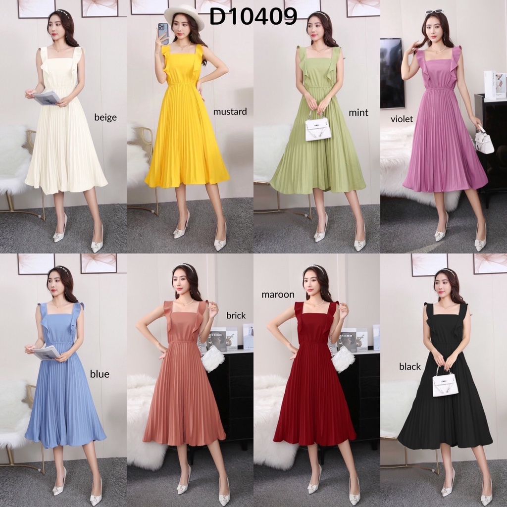 Jual [FG] Millie Ruffle Shoulder Pleated Dress D10409 TR | Shopee Indonesia