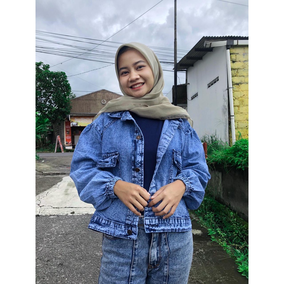 Jual Vera Jaket // Jaket Crop Oversize Lengan Balon Saku Depan