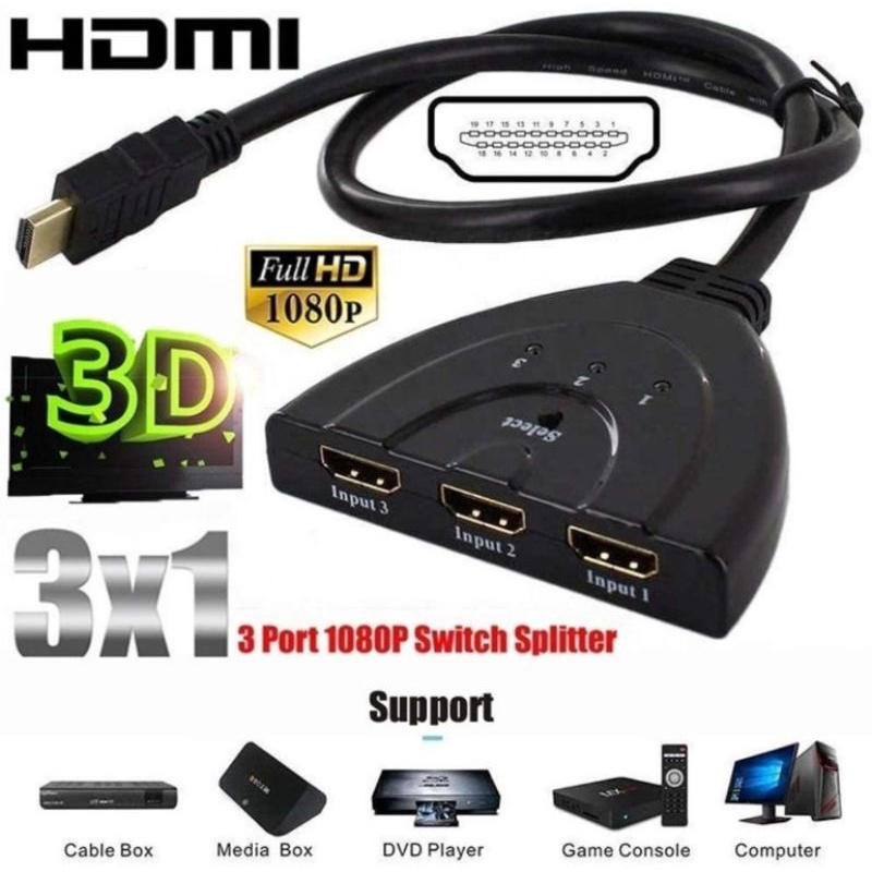 Jual HDMI SWITCH 3 PORT 3 INPUT 1 OUTPUT HDMI SWITCHER KABEL 3 PORT ...