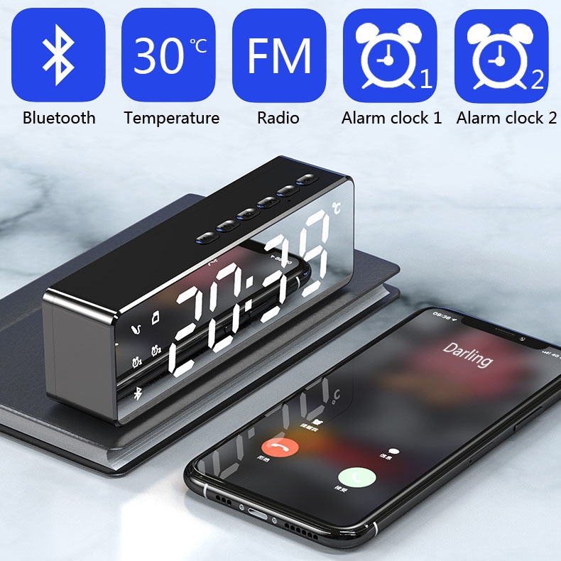 Jual LED Alarm Clock Mirror Bluetooth Speaker Adjustable Brightness