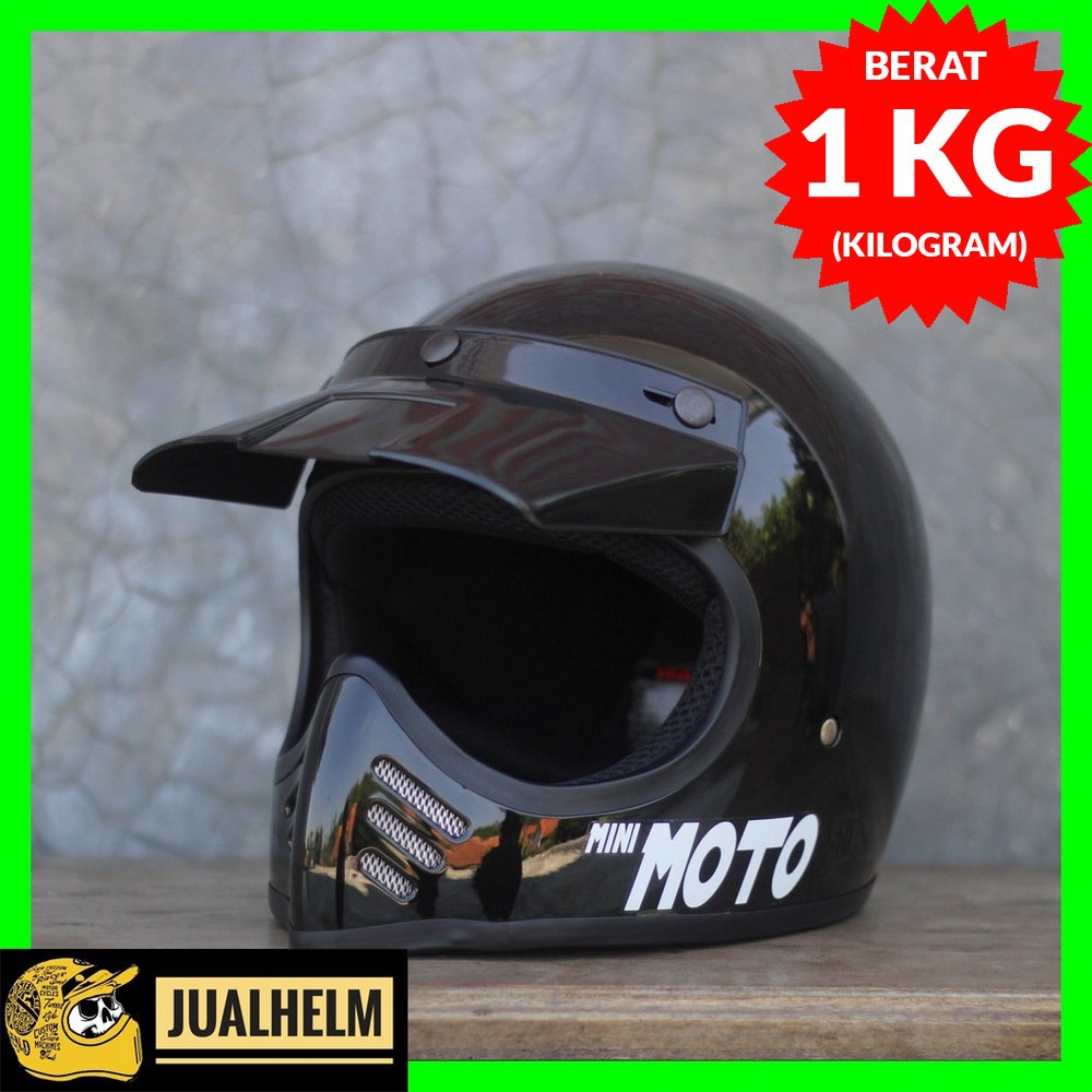 Jual Helm Cakil Mini Moto 3 Enduro Trail Black Glossy (Vintage / Retro ...
