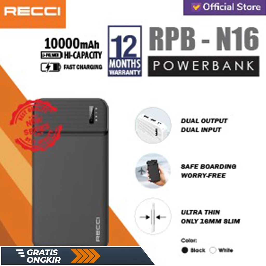 RECCI Powerbank 10000 mAh RPB-N16 Black/White