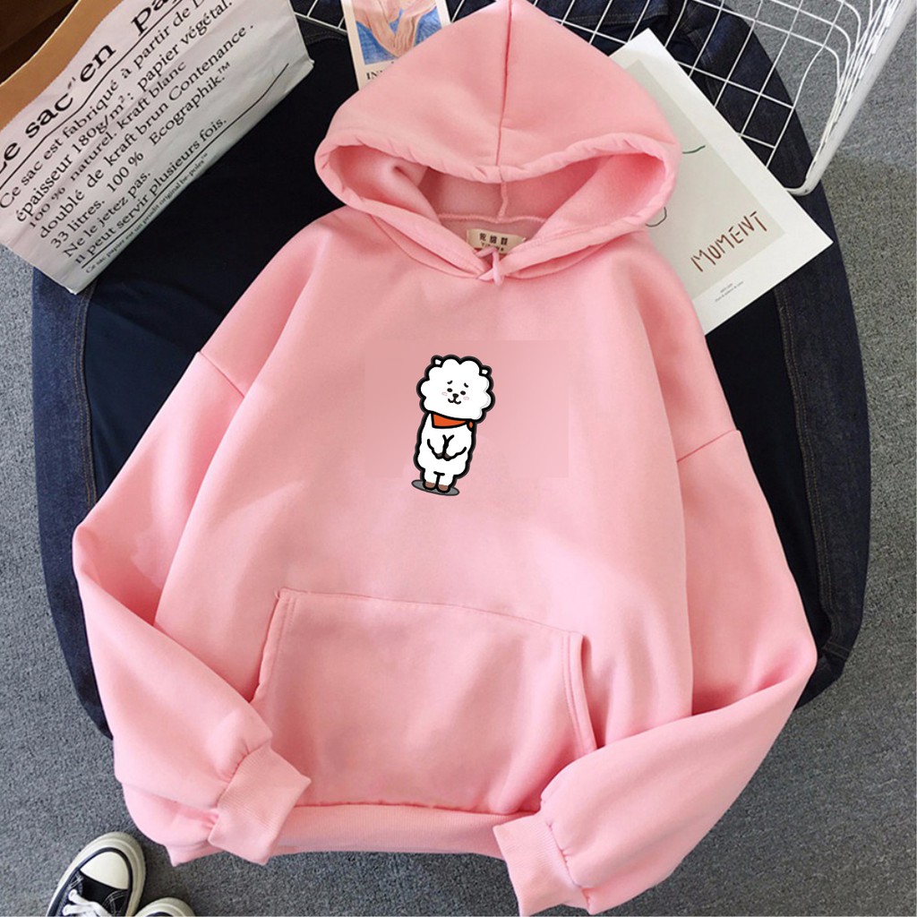 Jual Hoodie Sweater Wanita Cew Tema BT21 BTS Cooky, Van, Mang