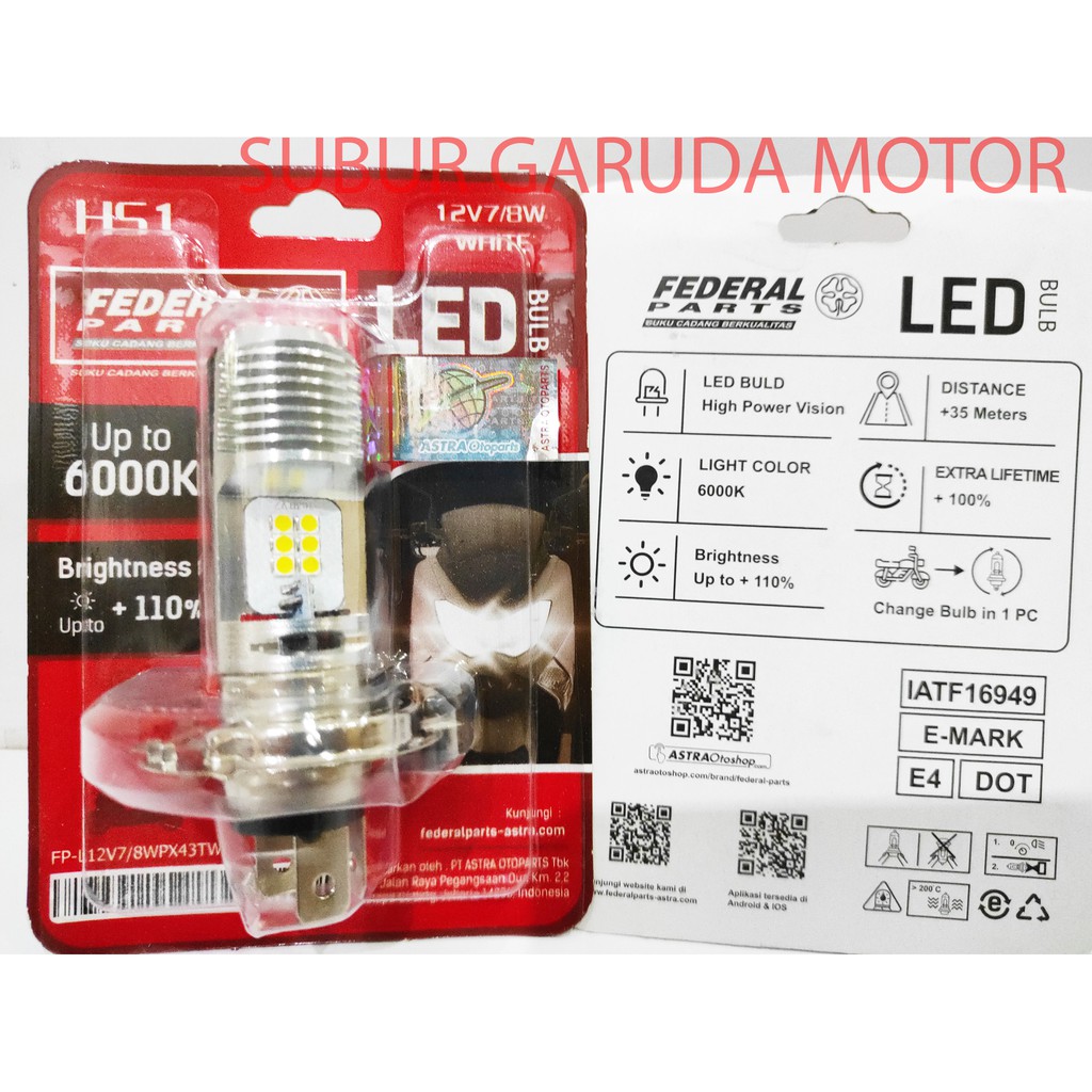 Jual LAMPU LED 6 TITIK MATA 6000 KELVIN 7-8 WATT ARUS DC MERK FEDERAL ...