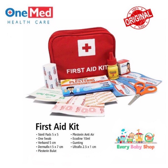Jual ONEMED Kotak P3K Tas Merah Lengkap First Aid / Emergency Kit Bag
