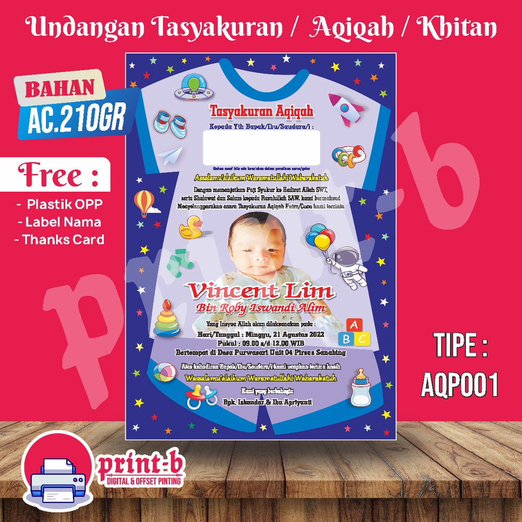 Jual UNDANGAN AQIQAH | TASYAKURAN | KHITAN CUSTOM MURAH PALEMBANG