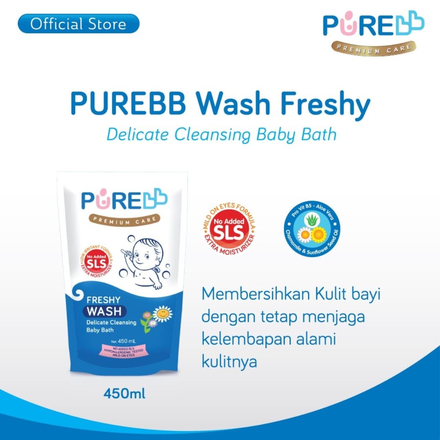 Jual Pure BB Wash 2 in 1 450ml Freshy / Sabun & Shampoo 2in1 untuk Kulit Bayi Sensitif '' Raja