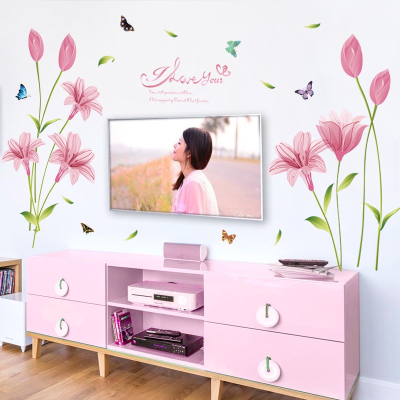 Jual RELIZA WALL STICKER BUNGA LILY PINK FLOWERS SK9122C STIKER DINDING ...