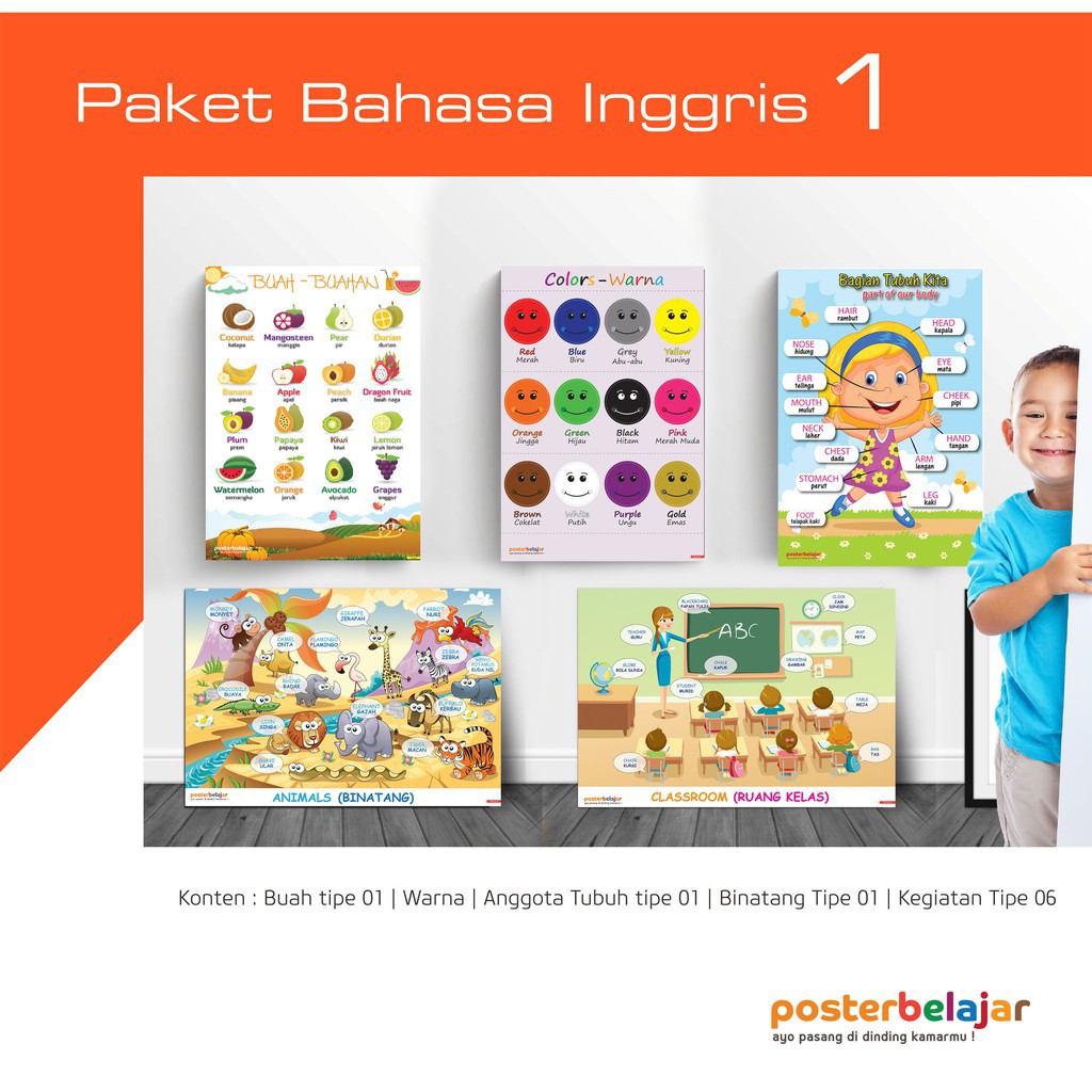 Jual Mainan Edukasi Posbel Paket Isi Bahasa Inggris Tipe Poster