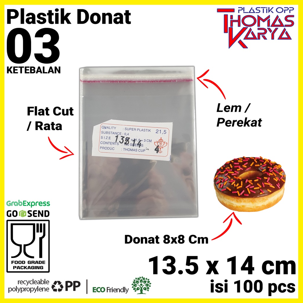 Jual Plastik Opp Donat 135x14 Tebal Isi 100 Kantong Bening Kemasan Roti Lem Seal Perekat 7801
