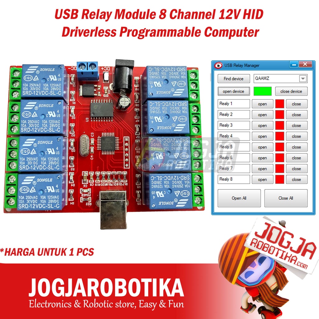 Jual USB Relay Module 8 Channel 12V USB HID Driverless Programmable ...