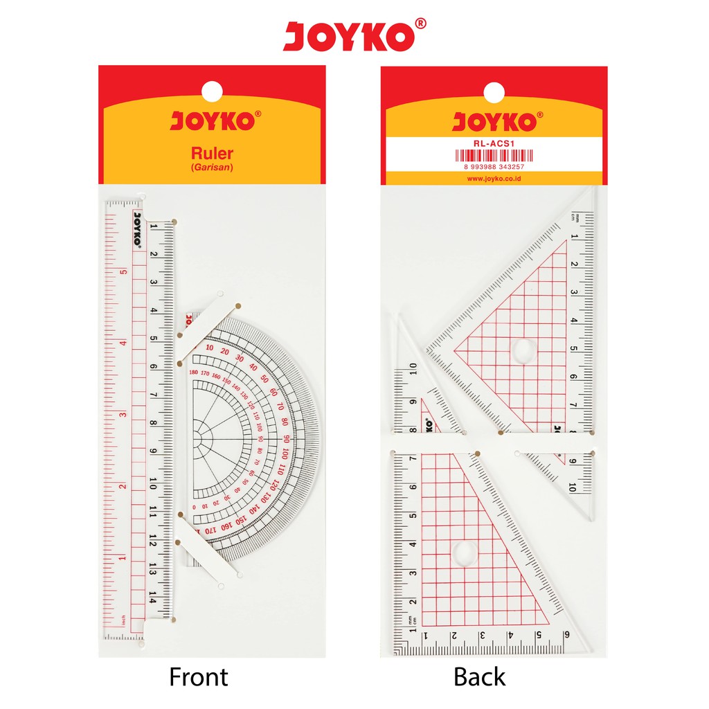 Jual Acrylic Ruler Set Pengaris Busur Joyko RL-ACS1 1 Set 4 Pcs ...
