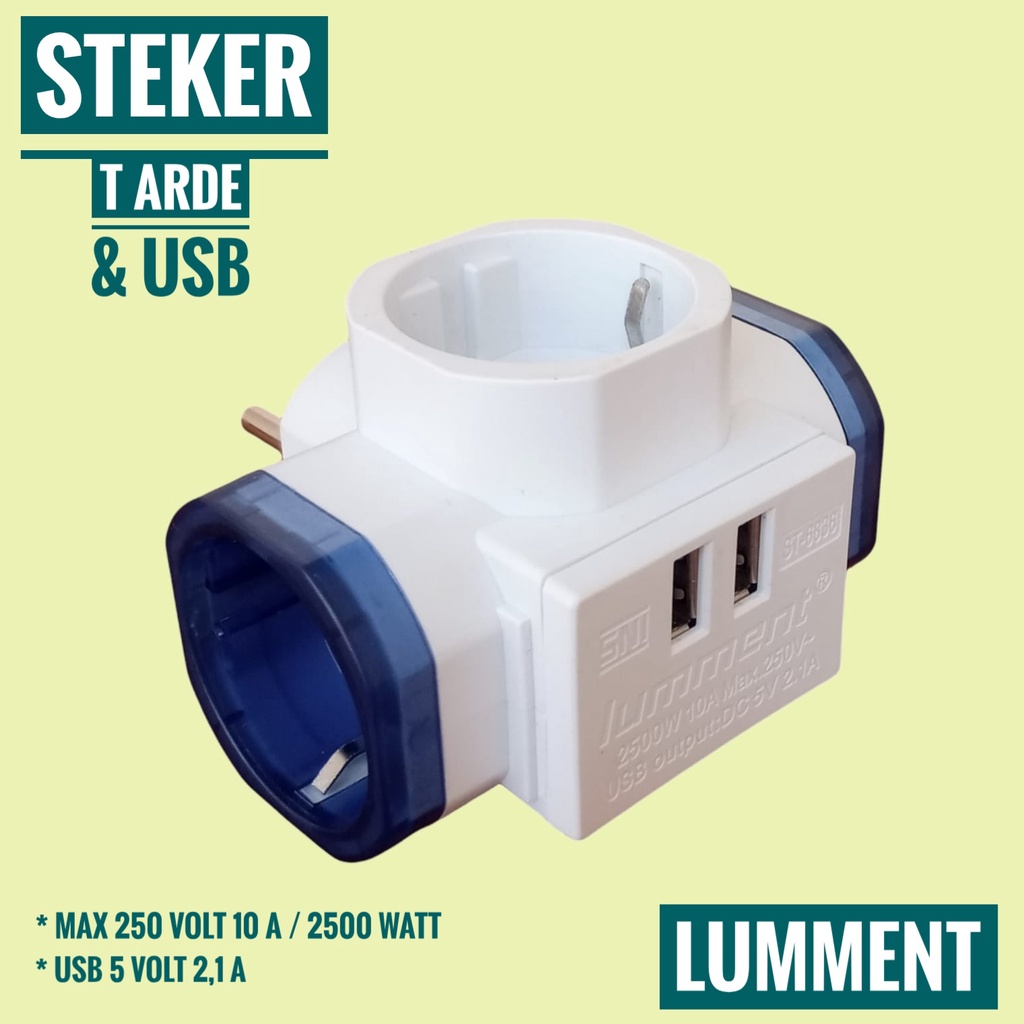  Jual STEKER T ARDE COLOKAN LISTRIK 3 LUBANG 2 USB PORT LUMMENT SNI Illustration 