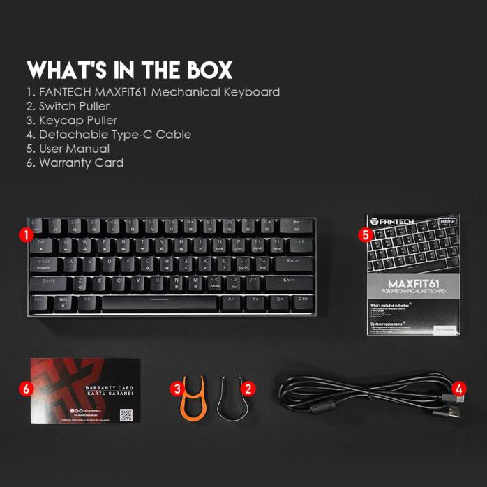 Jual FANTECH MK857 MAXFIT61 WIRED MECHANICAL GAMING KEYBOARD - HITAM ...