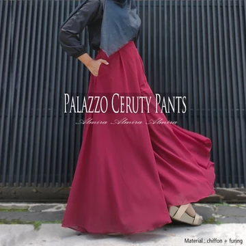 Celana Kulot Panjang Payung Lebar Wanita Muslimah Polos Palazzo Sifon Chiffon Ceruty Pants