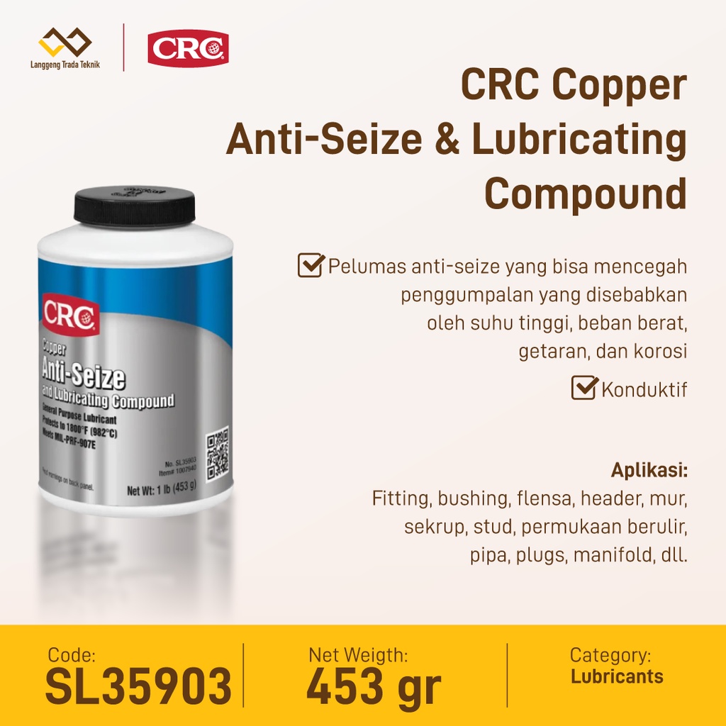 Jual CRC COPPER ANTISEIZE & LUBRICATING COMPOUND 16 WT OZ SL35903 Shopee Indonesia