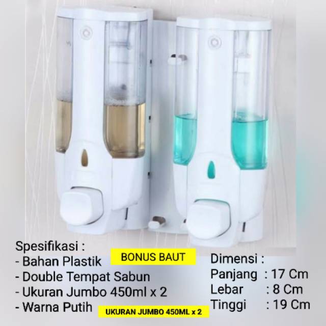 Jual Dispenser Sabun Cair Tempat Sabun Cair Dan Shampoo Double Ukuran