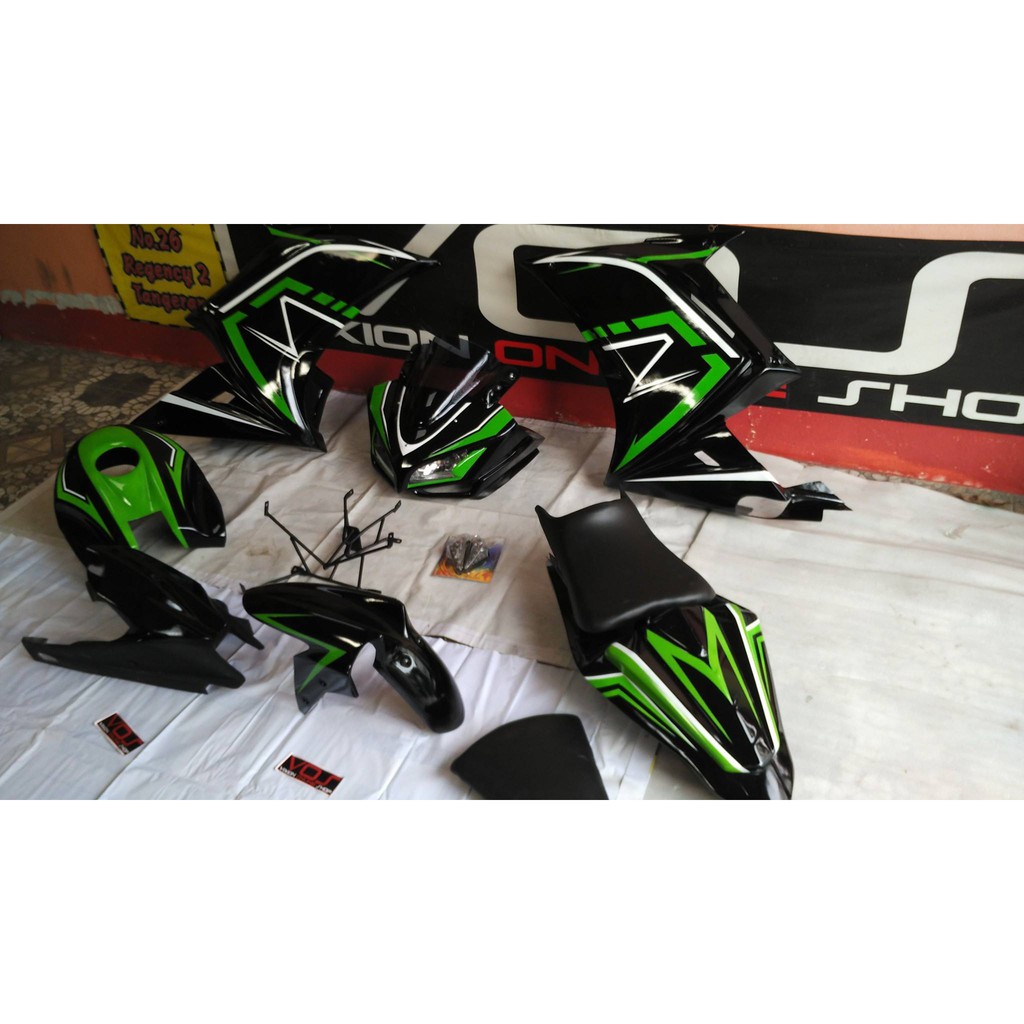 Jual FUll FAIRING MODEL R25 V2 UNTUK NEW VIXION satu sett HITAM HIJAU ...