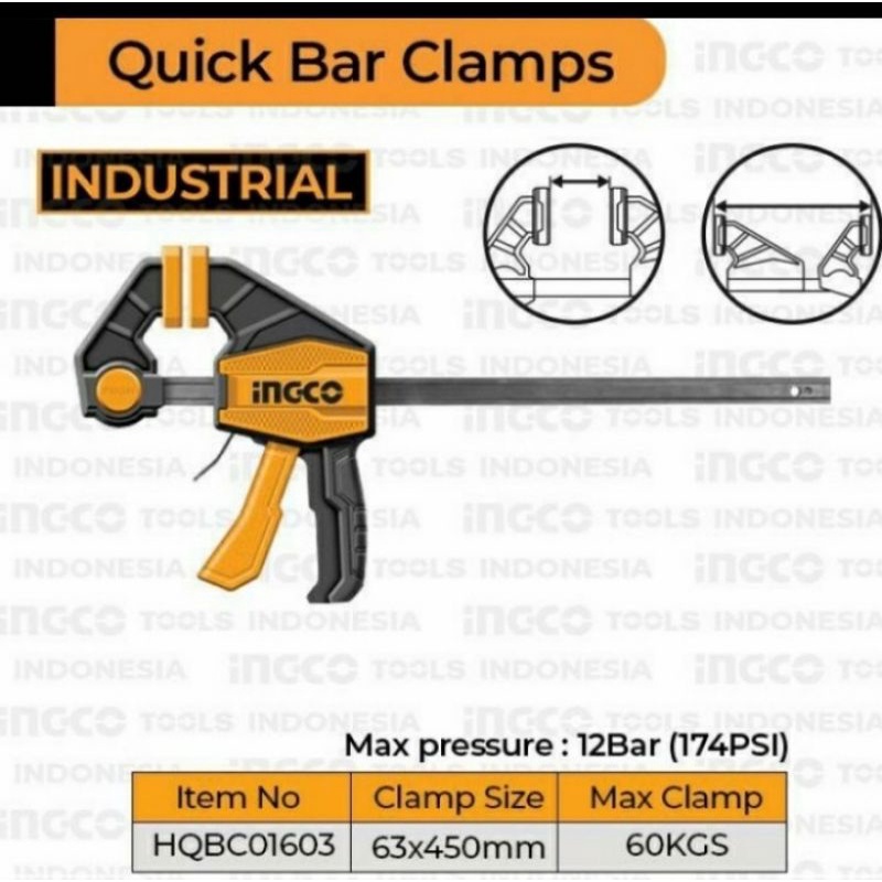 Jual Ingco Quick Bar Clamps Release Inch Catok Kayu Kaca Klem