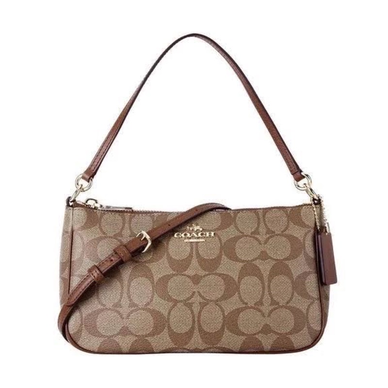 Jual COACH TOP HANDLE POUCH IN SIGNATURE CANVAS SADDLE BROWN Shopee