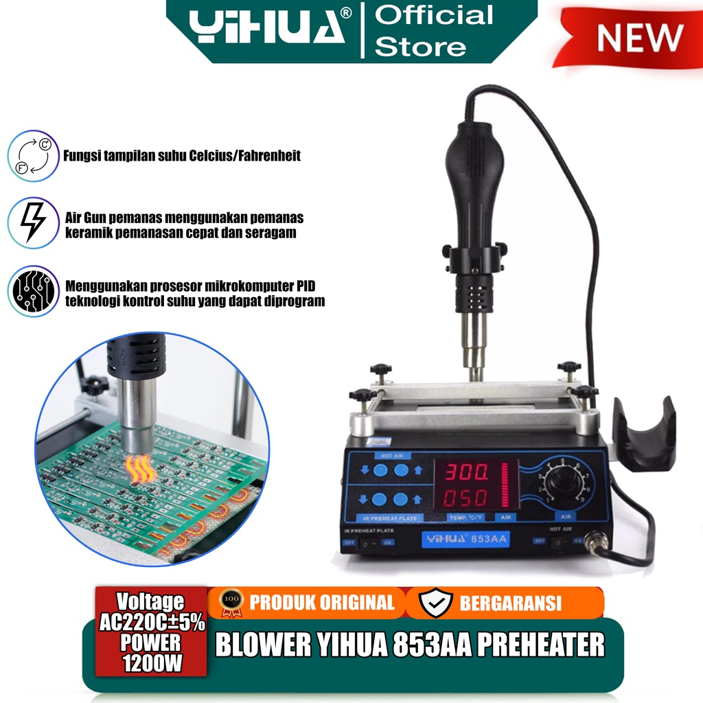 Jual Yihua 853AA Blower Uap Hot Air Gun SMD Rework 2 IN 1 Preheater ...