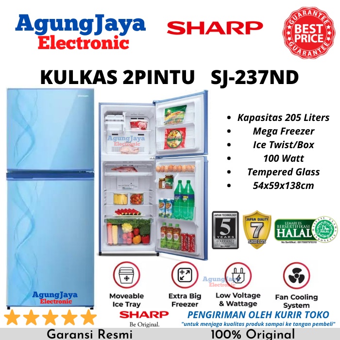 Jual KULKAS SHARP SJ-237ND LEMARI ES 2 PINTU 205 LITERS KIREI SERIES ...