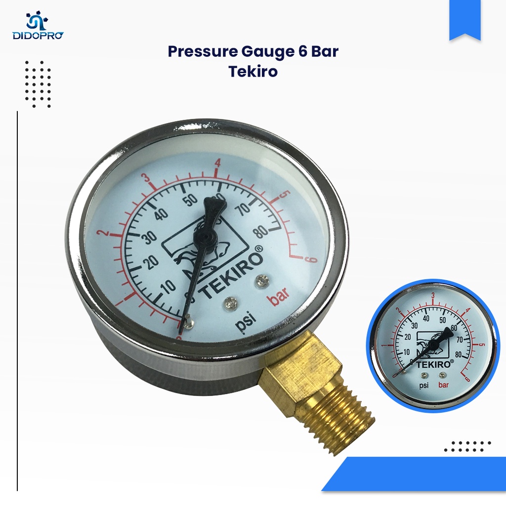 Jual Manometer 6 Bar Pressure Gauge 6Bar 6kg merk TEKIRO Presure Gauge ...
