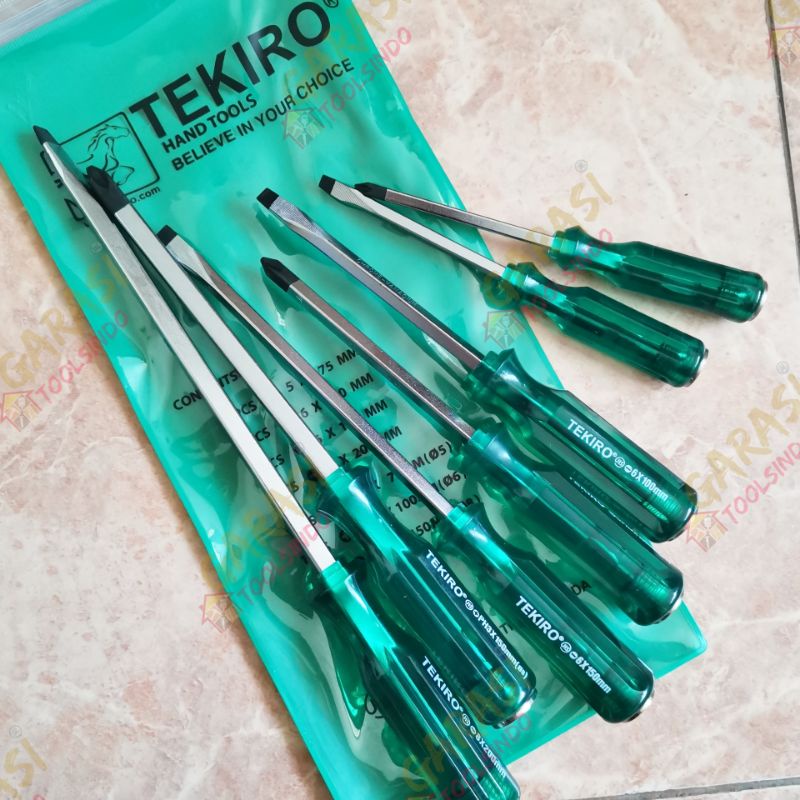 go thru screwdriver set 7 pcs TEKIRO obeng set obeng ketok getok plus minus set tembus hijau