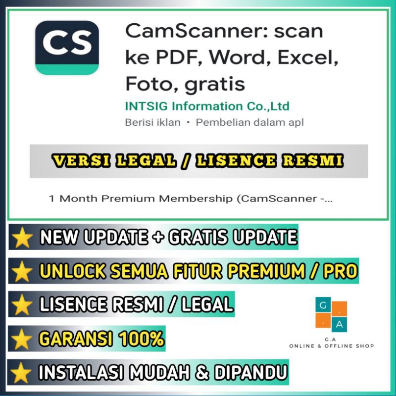 Jual Aplikasi Camscanner Cam Scanner Premium Fullpack Lisence Resmi