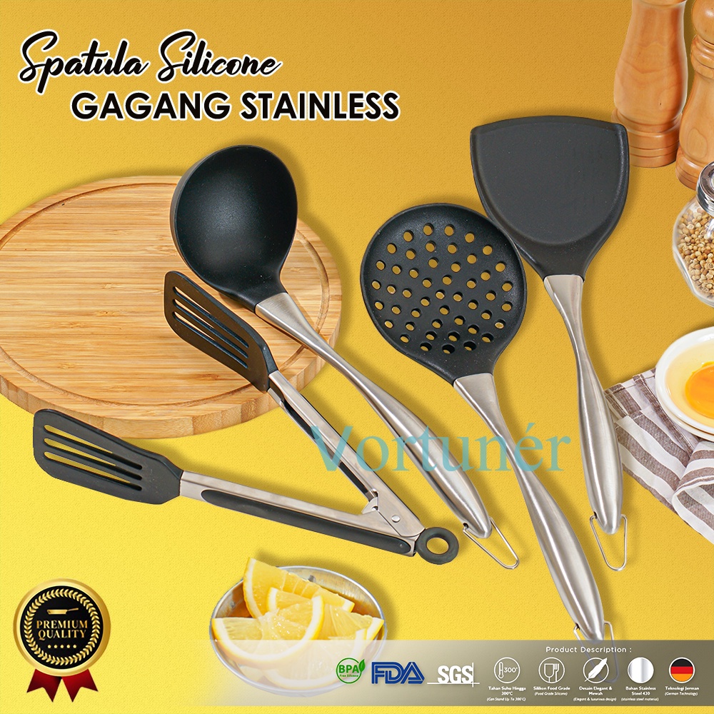 Jual Vortuner Spatula Silikon Hitam Gagang Stainless Sendok Masak Tahan Panas Bpa Free