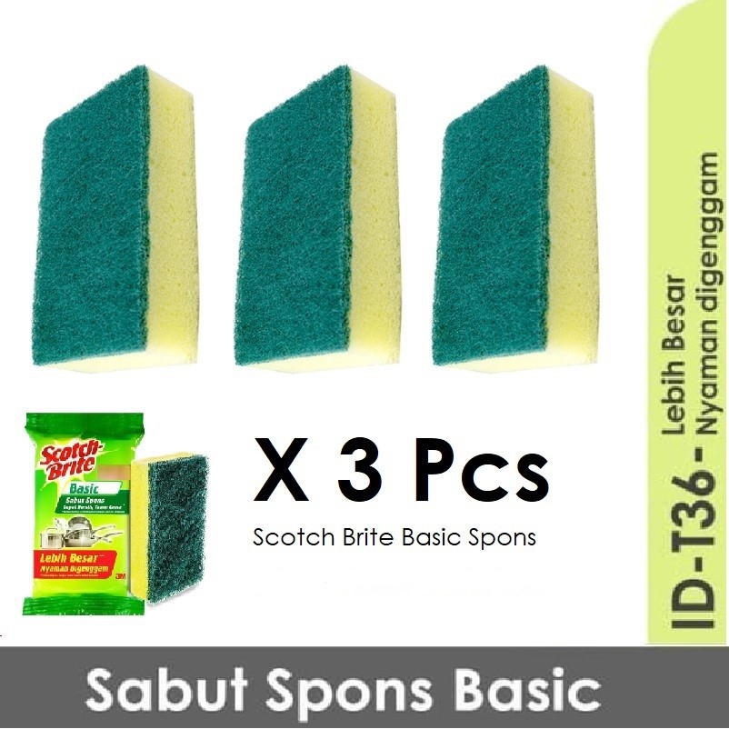 Jual PAKET 3 PCS 3M Scotch Brite Sabut Spons Cuci Piring Basic ID-T36N ...