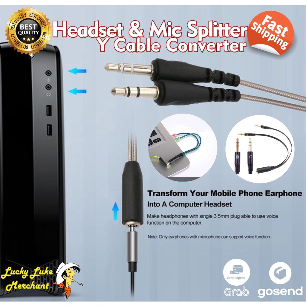 Jual Audio Splitter Y Cable Kabel Pemisah Headset dan Mic ke PC Laptop ...
