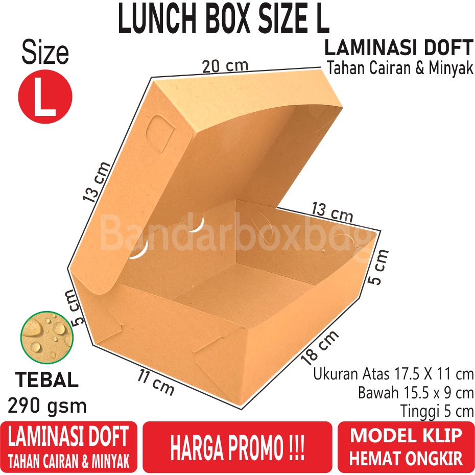 Jual Lunch Box Size L 290gsm Kotak Makan Kertas Brown Paper Box Makanan