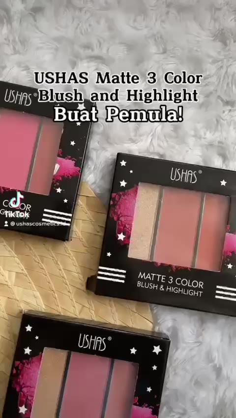 Jual USHAS Matte 3 Color Blush On dan Highlight 4.2 Gram Kosmetik Merah ...
