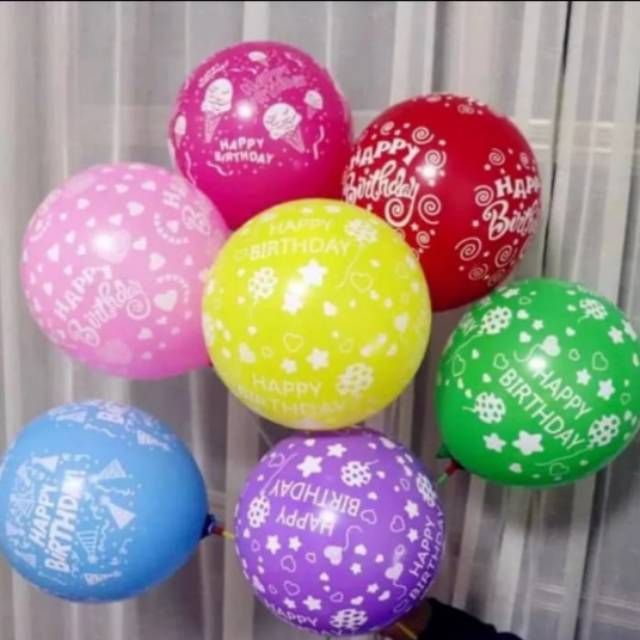 100 pcs BALON MOTIF HBD BALON LATEX / BALON ULANG TAHUN BULAT