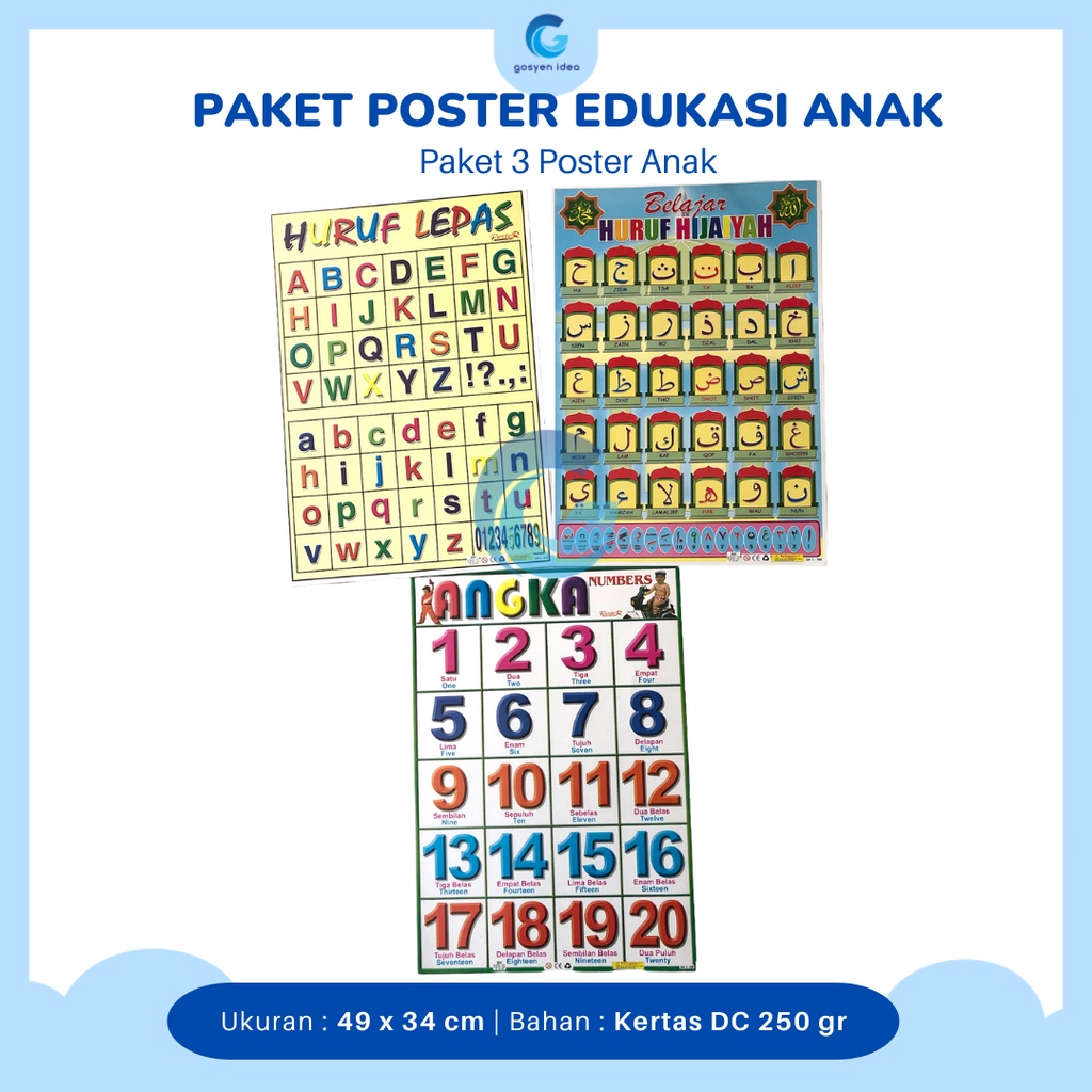 Jual Paket 3 Poster Dinding Edukasi Anak Belajar Mengenal Hijaiyah ...