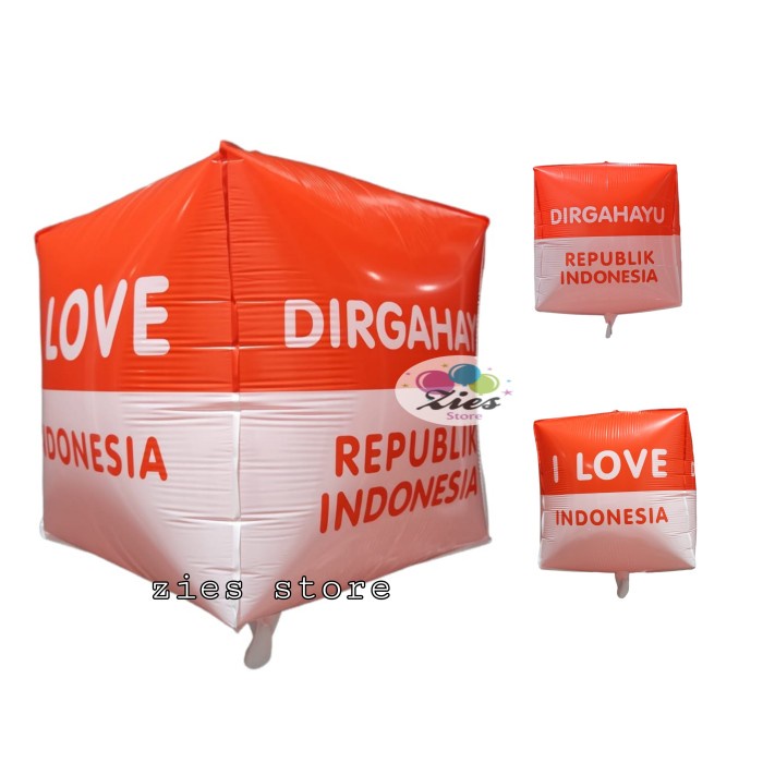 balon foil dirgahayu Ri kubus / balon foil 17 agustus merah putih