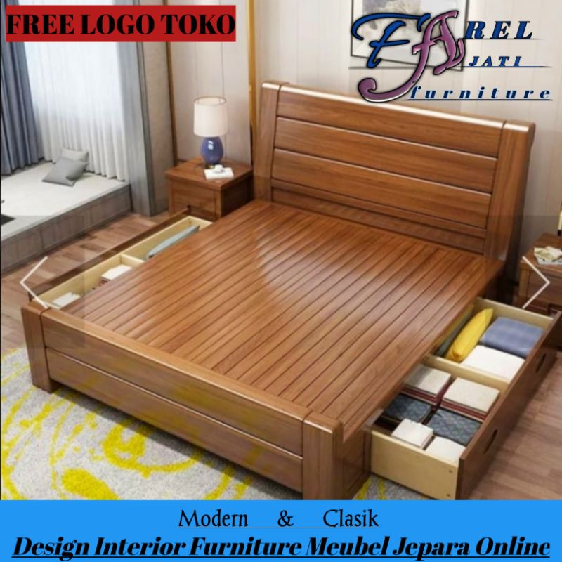 Jual Dipan Laci Tempat Tidur Minimalis Kayu Jati Ranjang Divan Bed