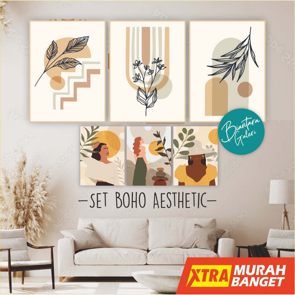 Jual [SET 3 PCS] Hiasan Dinding Kamar (15x20 cm) BOHO ABSTRACT Dekorasi