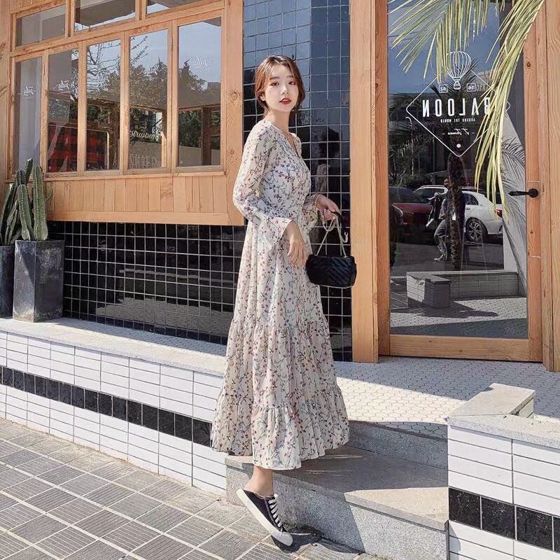 Korean floral outlet dress