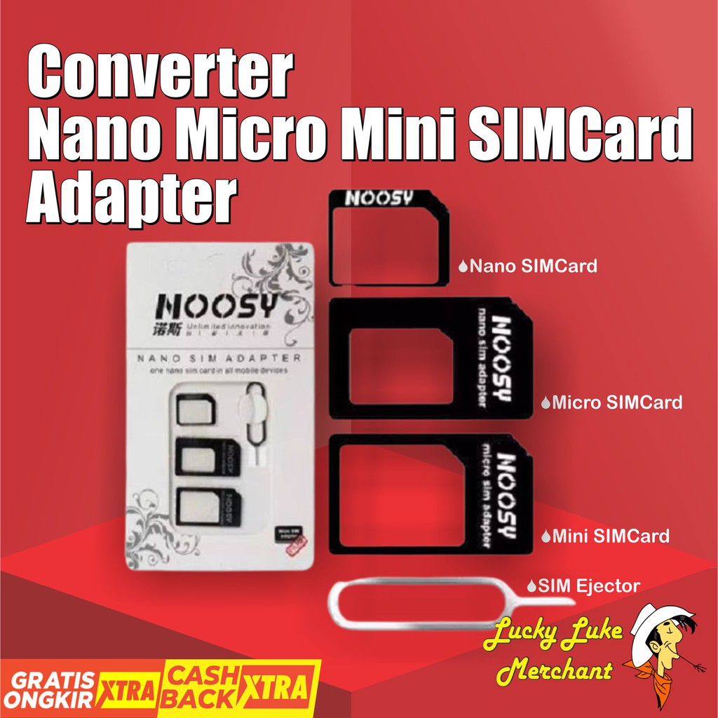 Jual sim card converter nano micro mini sim noosy simcard adapter adaptor dengan ejector