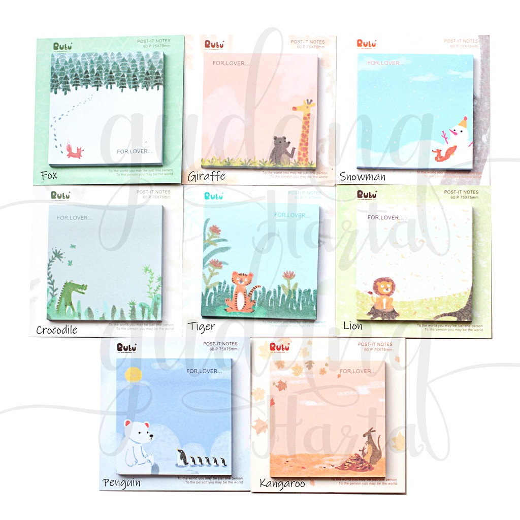 Jual Sticky Notes Pemandangan dan Hewan Penguin Fox Lucu Memo DIY ...