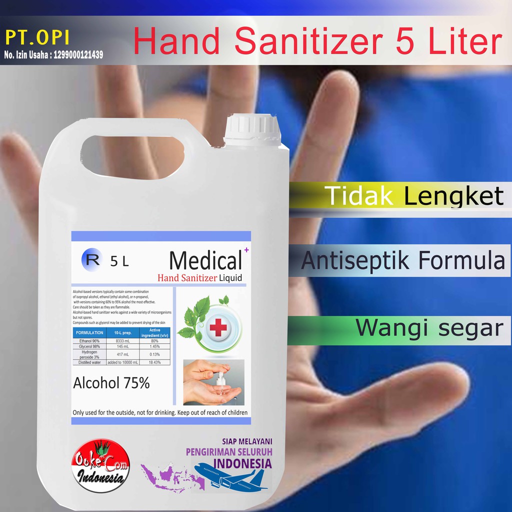 Jual hand sanitizer cair 5 liter anti virus wangi buah segar alkohol 70 ...